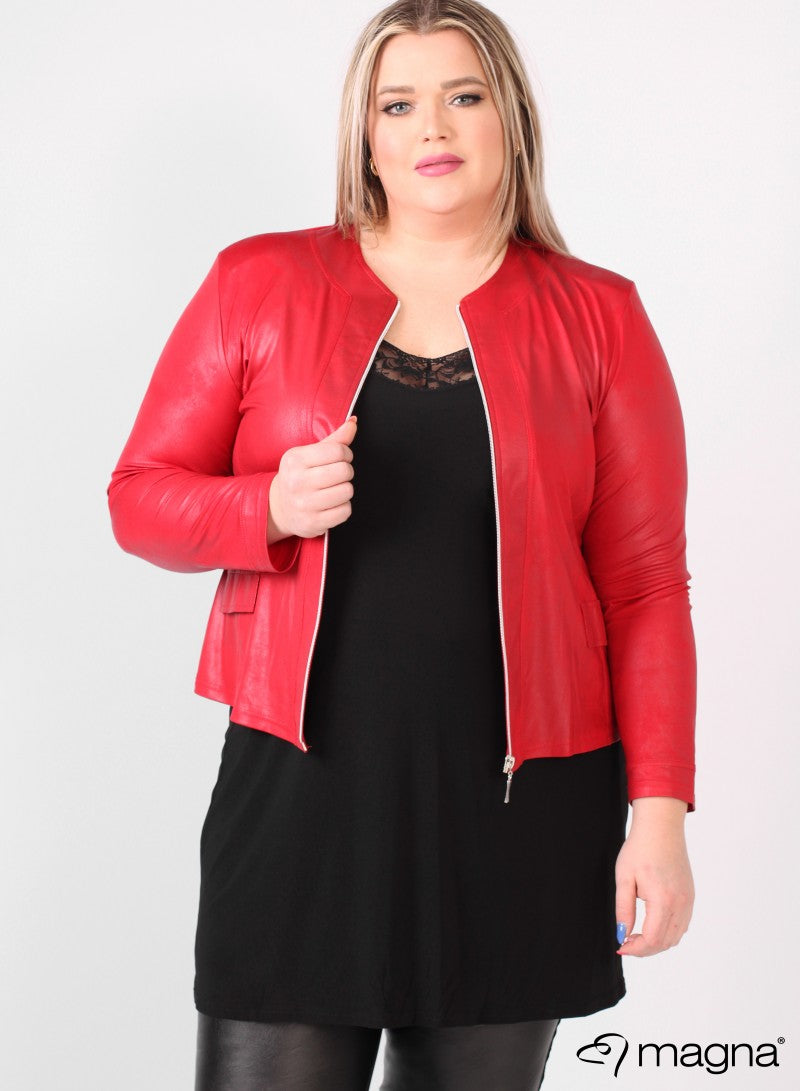 plus size red faux leather jacket