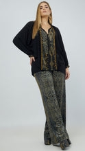 Load image into Gallery viewer, MAT Fashion Blouse with Olive and Gold Detail Through the Front
