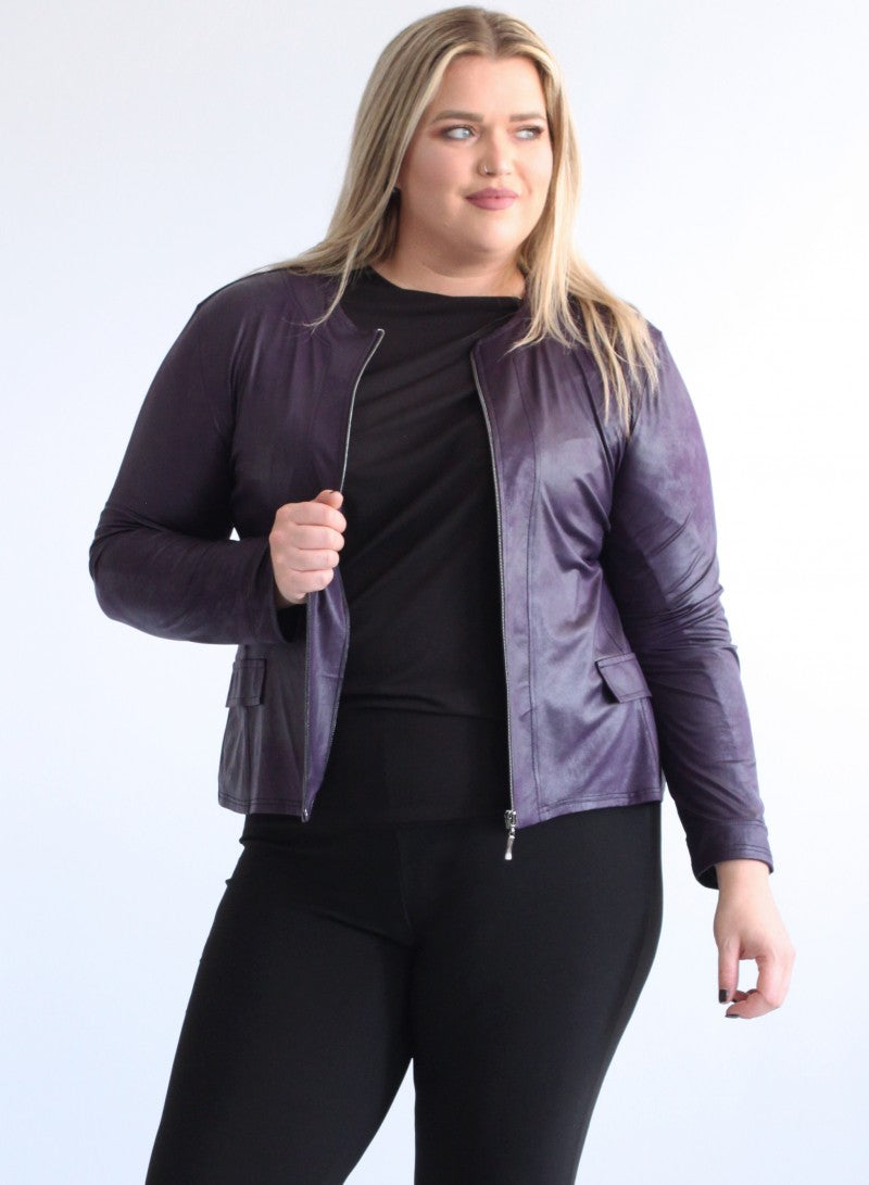 Leather Look Jacket - Purple